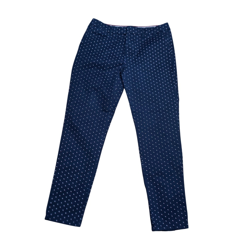 Tommy Hilfiger Hampton Stretch Slim Chino Navy Blue Dots Pants Mid Rise Size 8